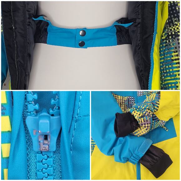 Rossignol Ski Jacket Unisex YOUTH Size 10 Neon Yellow Blue Apres Ski Vail Alps - Picture 3 of 10